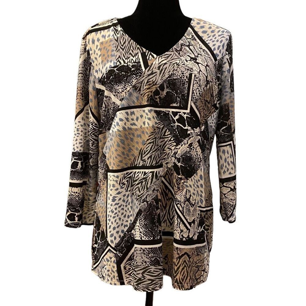 Dana Buchman Animal Print Bias Cut V-Neck Top Size Large‎